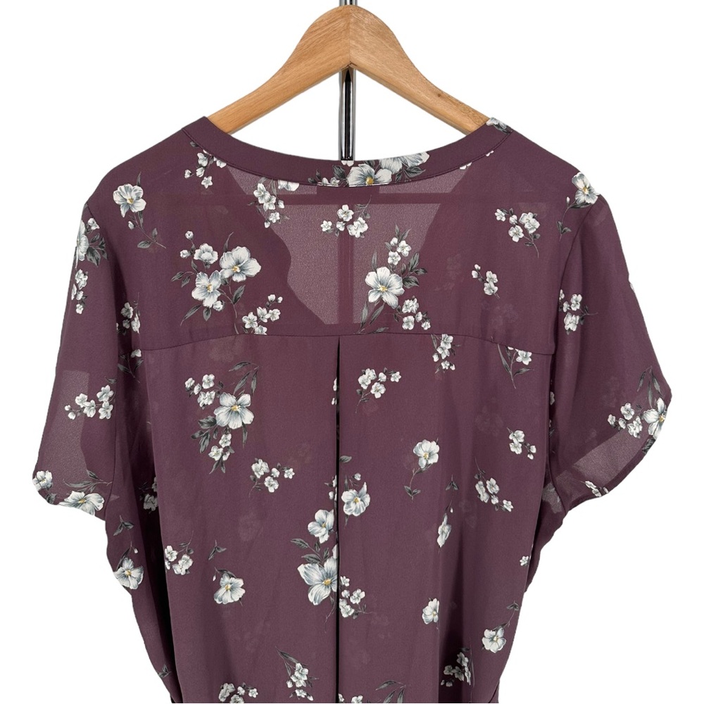Full Moon Segura Short Sleeve Tie Waist Maternity Blouse Light Purple Floral 2X - Picture 7 of 13